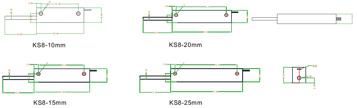 KS8微型內(nèi)置彈簧自復位式位移傳感器安裝尺寸圖S8FLP10A